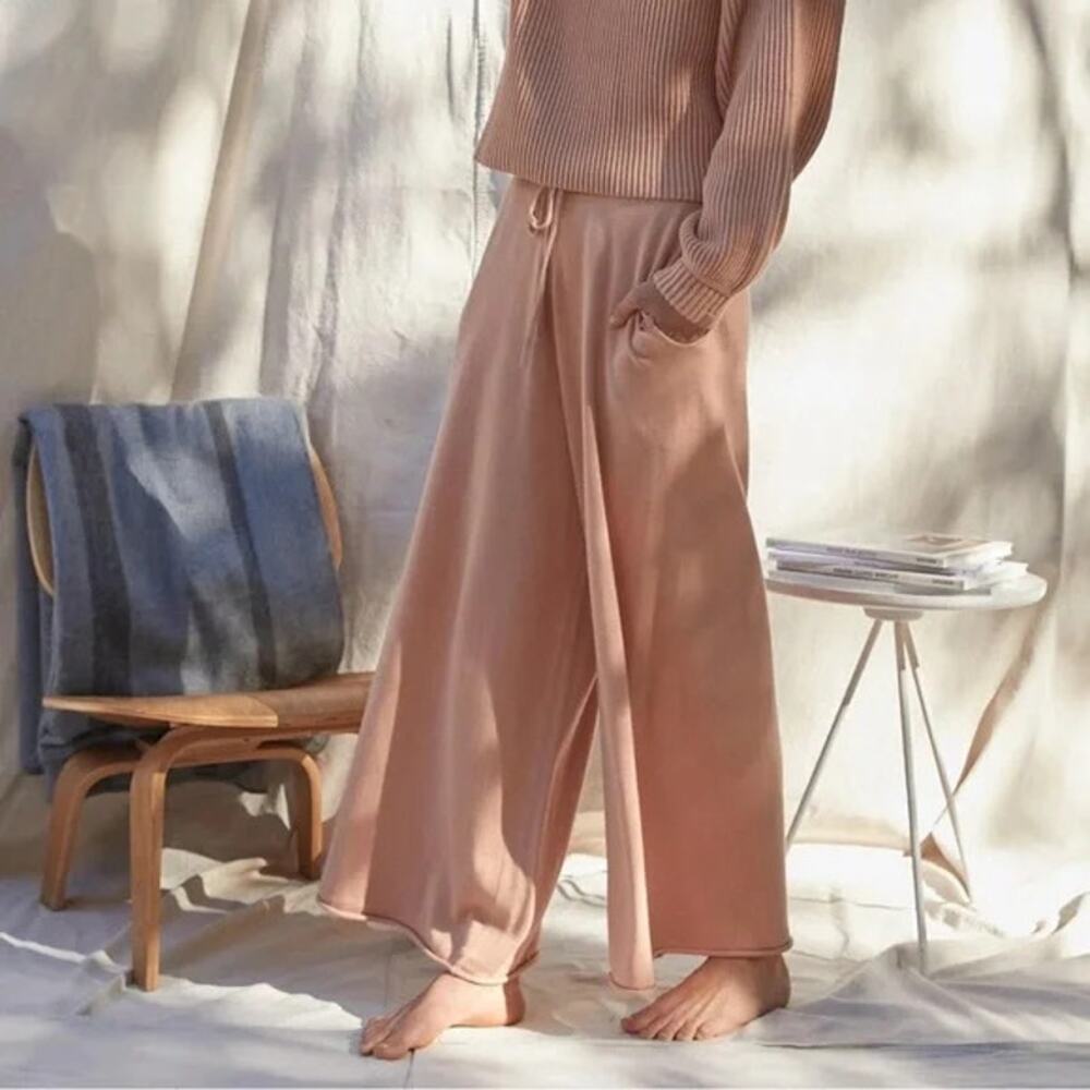 LUNYA Cozy Cotton Silk Relaxed Pant Otium Tan Heathered Drawstring S NEW